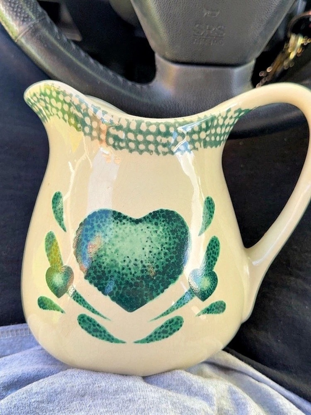 Pfaltzgraff Ceramic Heart Motif Pitcher in Cream & Green